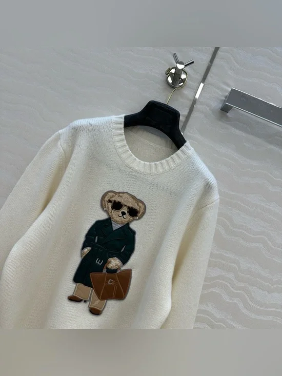 Polo by Ralph Lauren Cream Crewneck Sweater with Bear Patch - Picture 3 of 8
